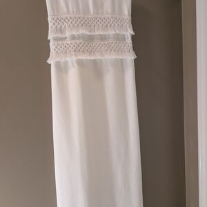 🛁Threshold White Linen Shower Curtain with Crochet Fringe Detail